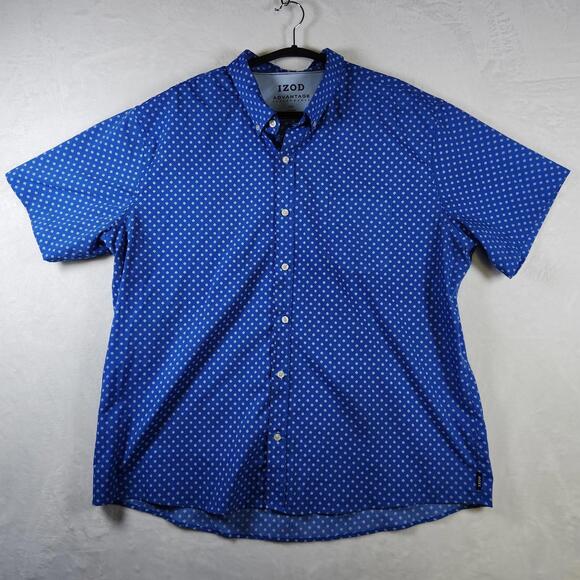 Izod Advantage Performance Shirt XXL Blue Geometric Print Button Front SS‎ - Picture 1 of 8